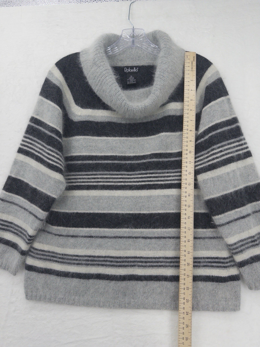 Rafaella XL Gray Striped Angora Lambswool  Cowl Neck Sweater Pullover Womens