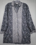 Handprint Tunic 100% Cotton Medium Women Gray Button Up Shirt Medium Boho India