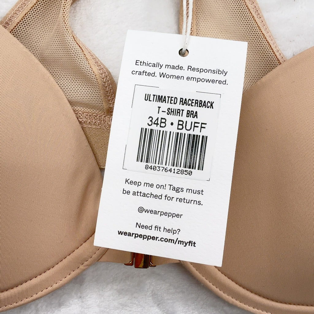 Pepper Ultimated Racerback T-Shirt Bra 34B Womens Buff front closure New NWT