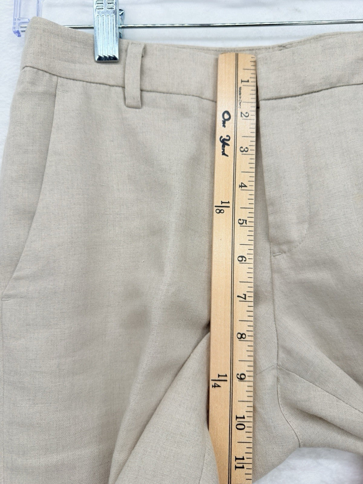 Uniqlo 100% Linen Pants Womens 2 Cropped Beige Tapered Crop Mid Rise Minimalist
