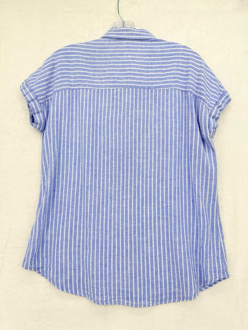 Beach Lunch Lounge Top Small Women Blue Linen Blend Short Sleeve Button Up Shirt