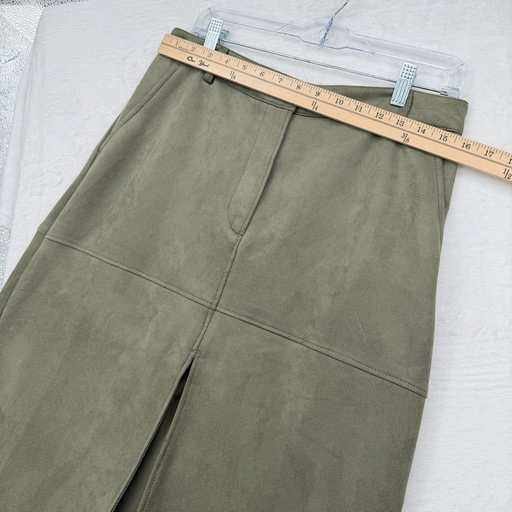 Loft Faux Suede Midi Skirt 10 Petite Olive Green Womens 10P A Line