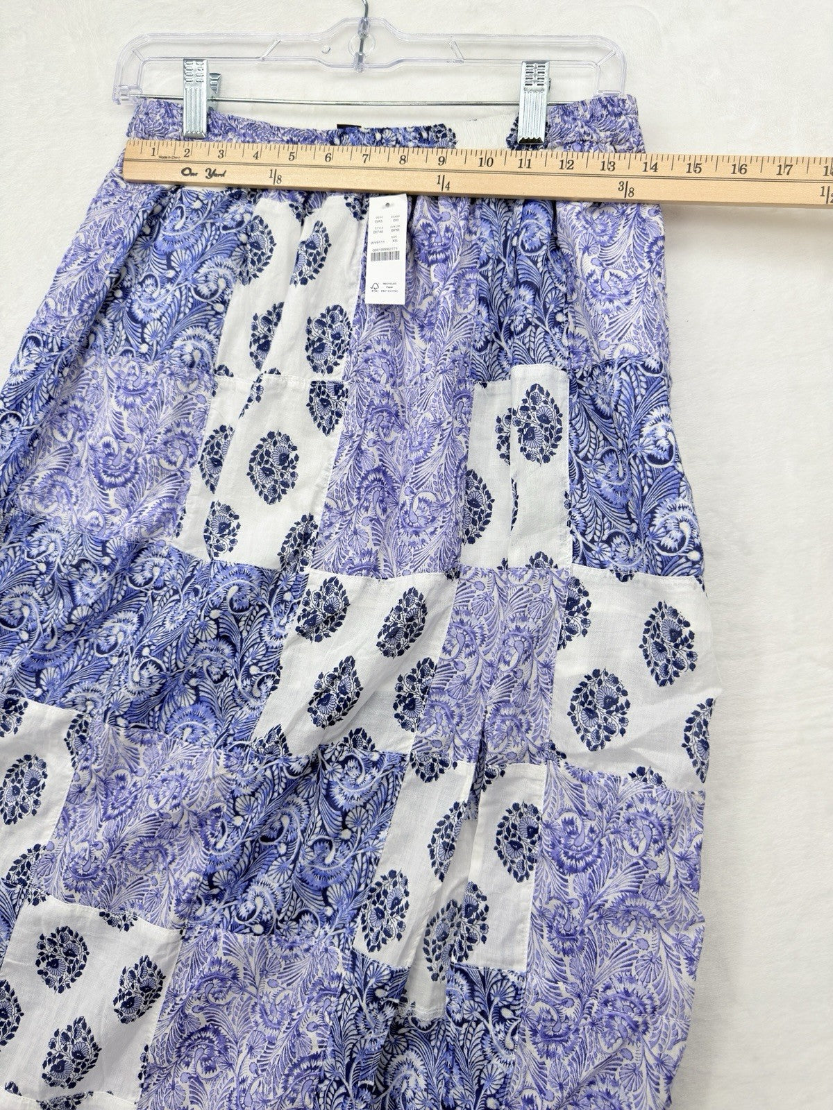 J Crew XS Maxi Skirt Blue Purple Paisley Long Side Slit Patchwork Women New NWT