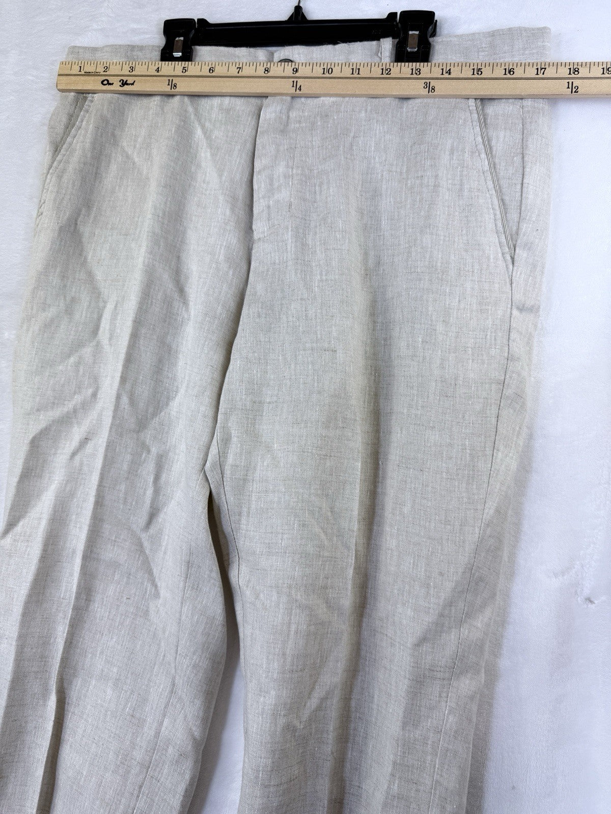 Tasso Elba 100% Linen Dress Pant Straight Leg Natural Beige Men’s 32x32 Preppy