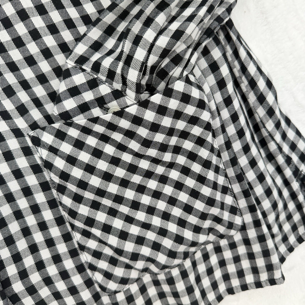 J Jill Top 1X Long Sleeve Button Up Black White Gingham Pocket