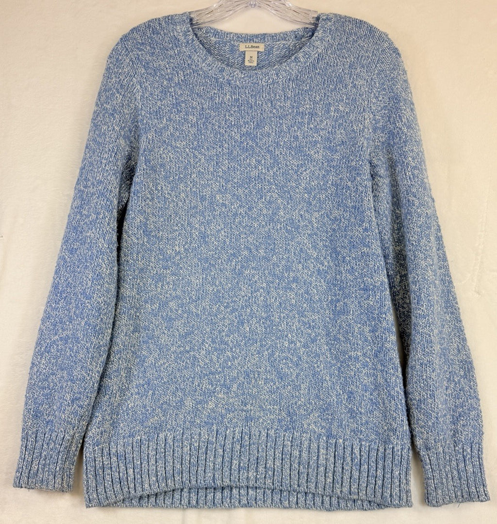 LL Bean Sweater Womens Medium Cotton Ragg Sweater Funnelneck Pullover Blue