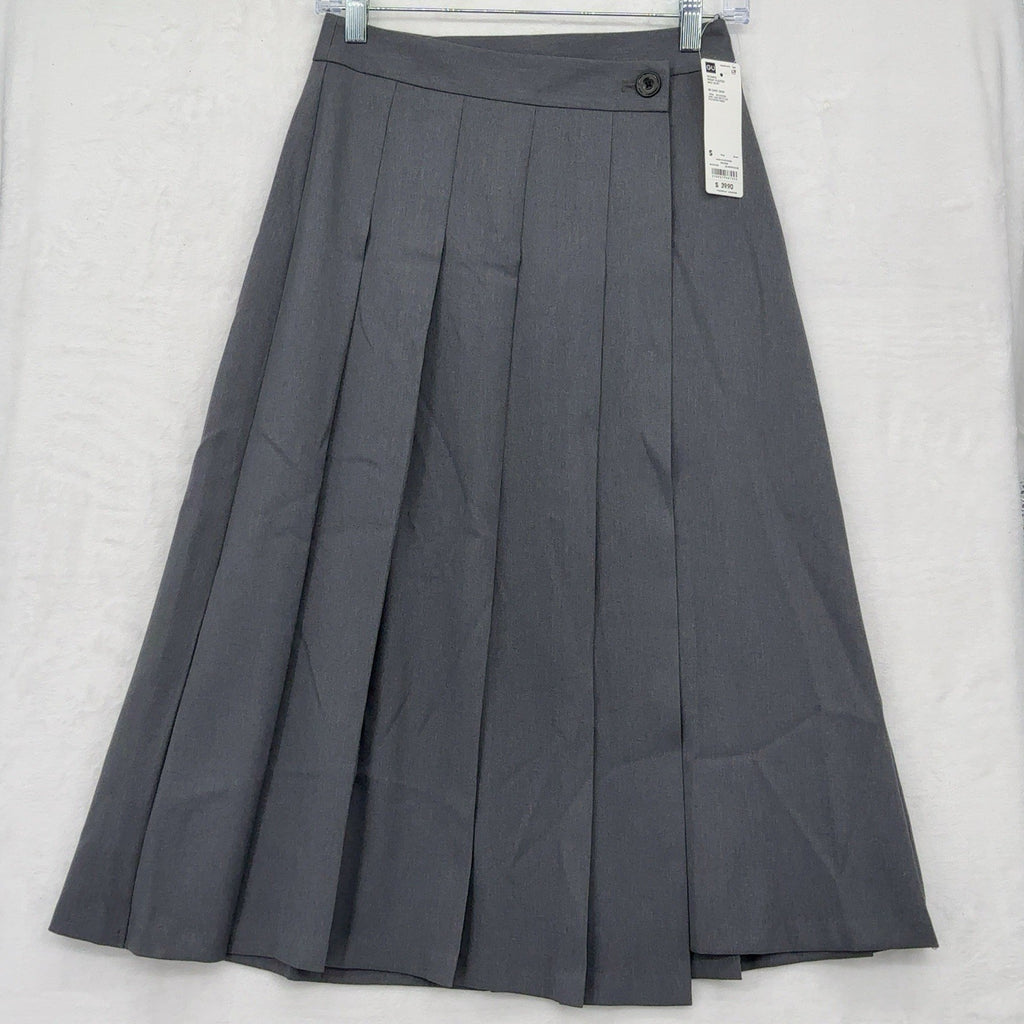 GU Wrap Pleated Midi Skirt Small Women Gray Uniqlo Dark Academia Hipster New NWT