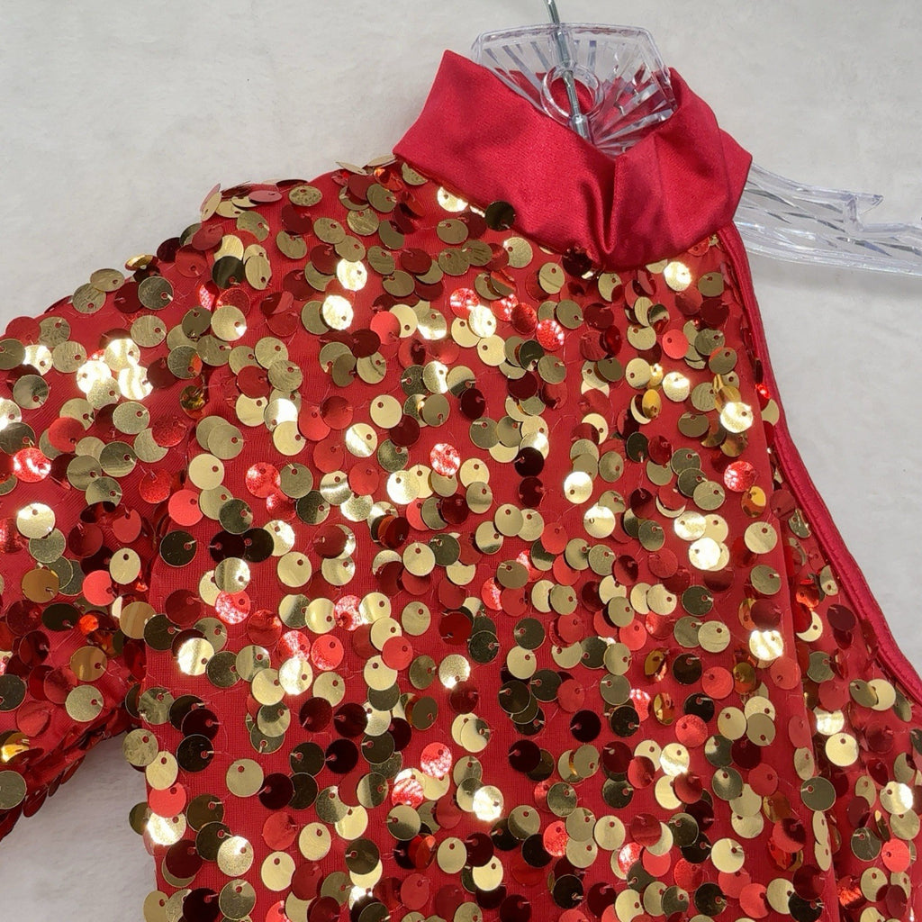 Weissman Girls Small SC Red Bright Lights Asymmetrical Biketard Dance Sequined