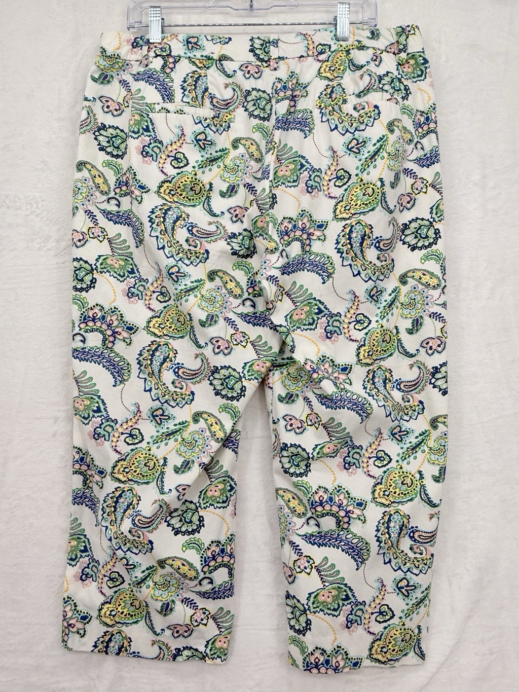 Talbots Perfect Skimmer Pants 12 Curvy White Paisley Print Womens Cropped