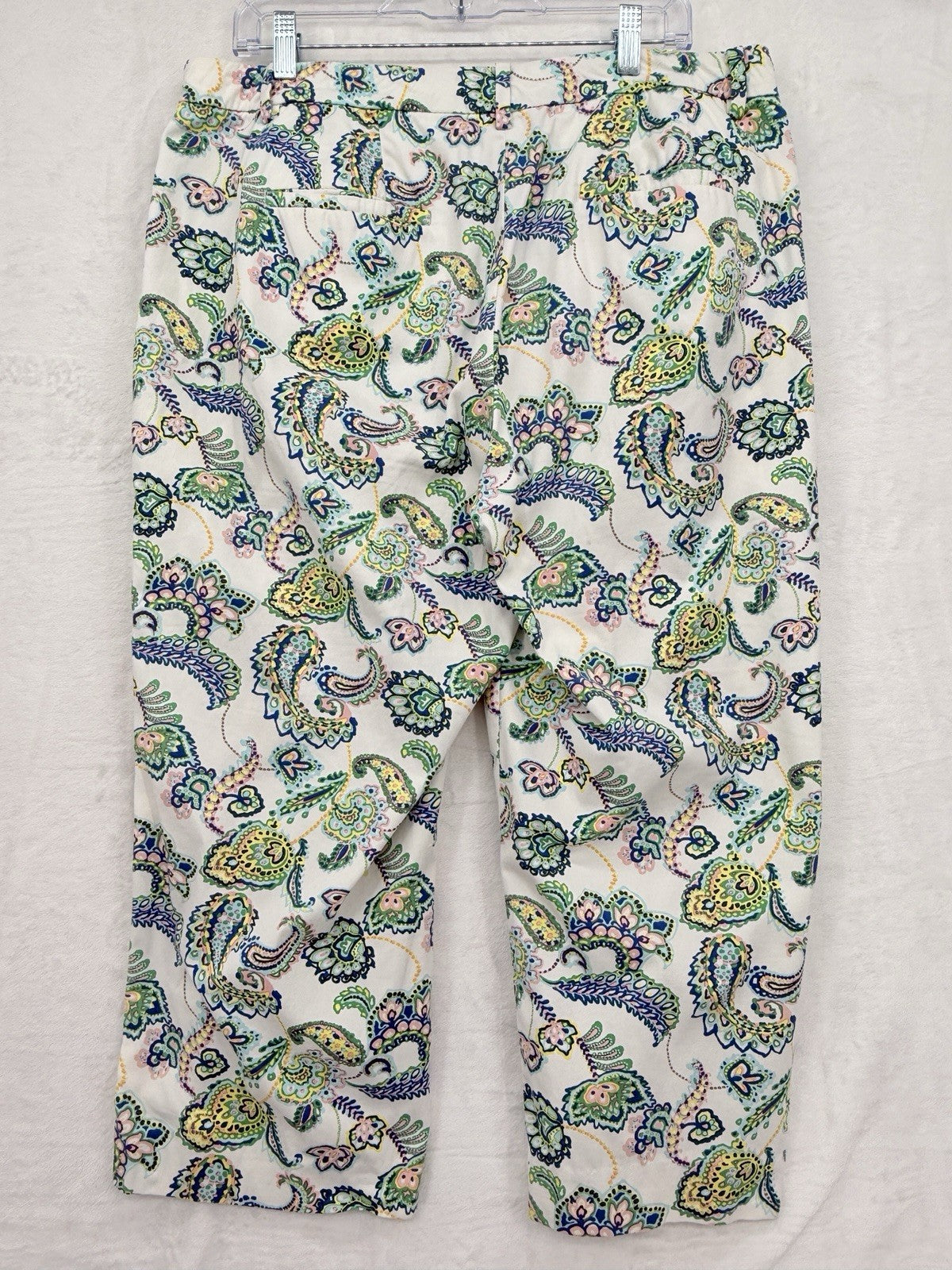 Talbots Perfect Skimmer Pants 12 Curvy White Paisley Print Womens Cropped