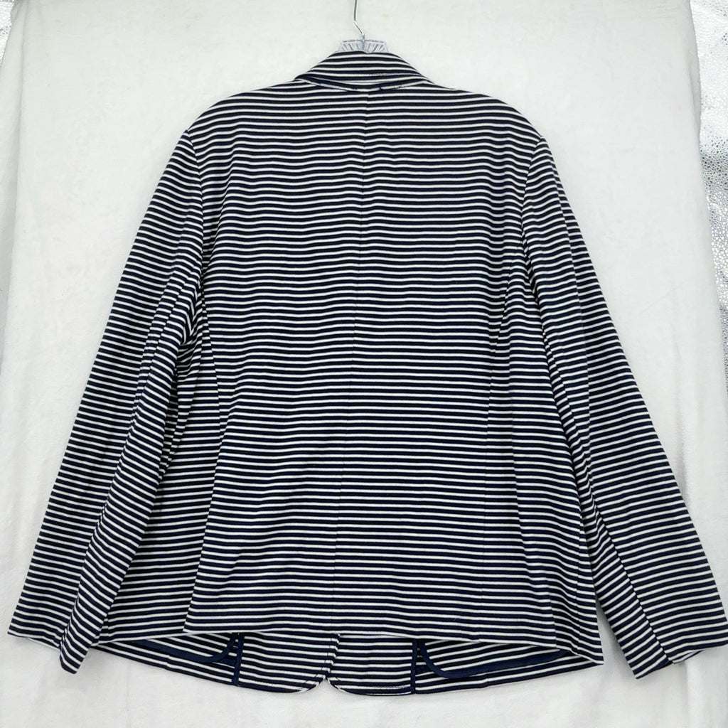 Talbots 3X Blazer Jacket Knit Navy Blue White Striped Plus Size Womens