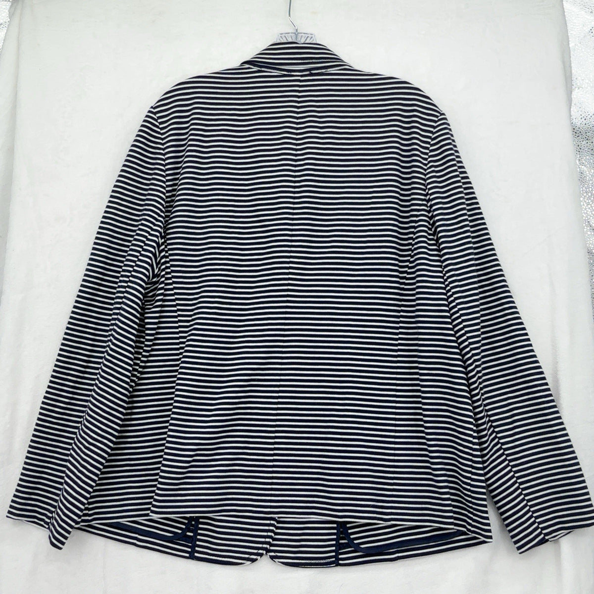 Talbots 3X Blazer Jacket Knit Navy Blue White Striped Plus Size Womens