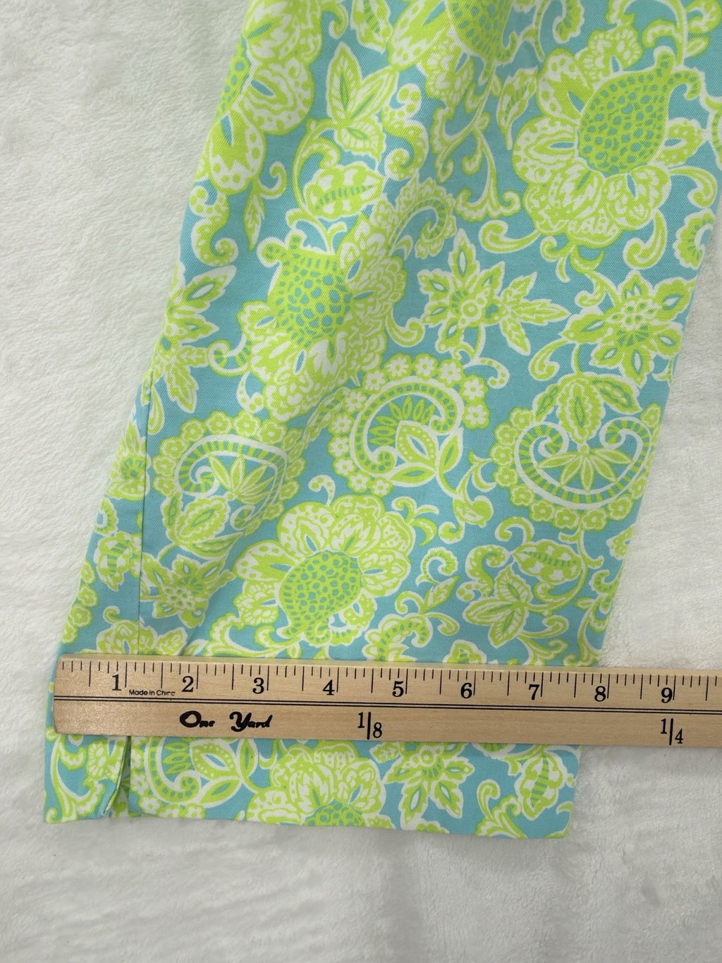 Talbots Perfect Crop Pants 12 Curvy Green Blue Print Womens Cotton Stretch