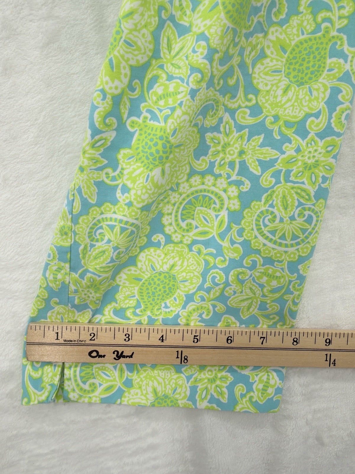 Talbots Perfect Crop Pants 12 Curvy Green Blue Print Womens Cotton Stretch
