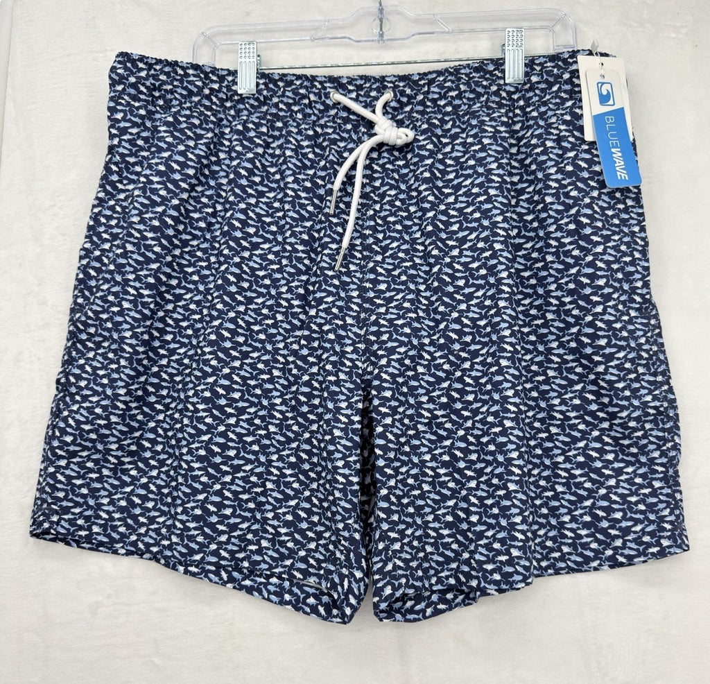Blue Wave Swim Trunks XXL Mens Sharks Blue Swimsuit Mesh Lined 6.5” New NWT