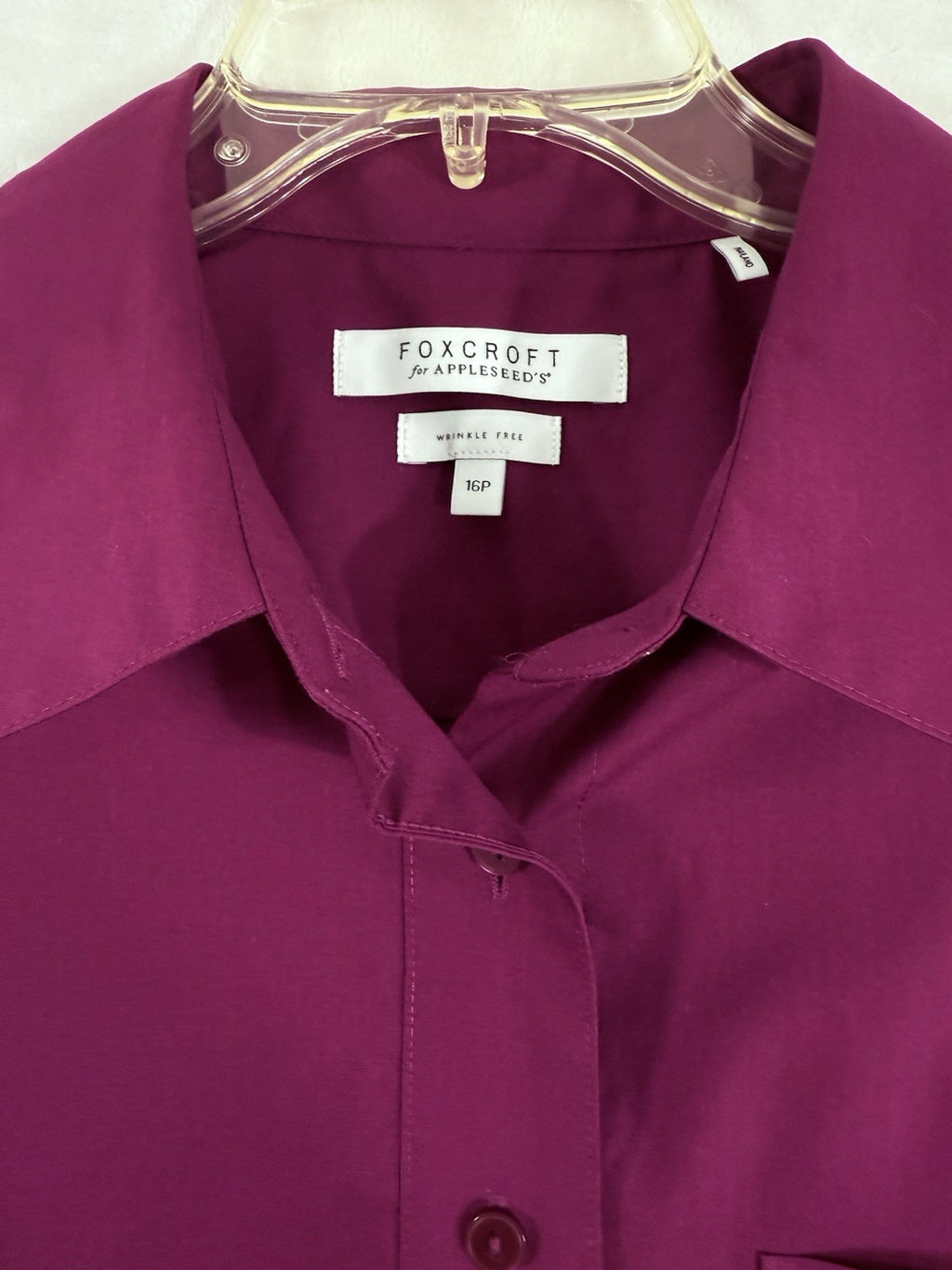 Foxcroft Button Down Shirt Women 16 Petite Top Dark Pink Long Sleeve Appleseeds