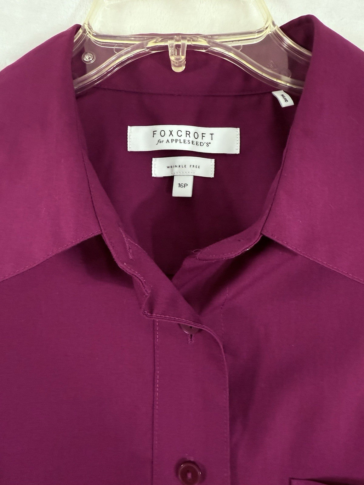 Foxcroft Button Down Shirt Women 16 Petite Top Dark Pink Long Sleeve Appleseeds