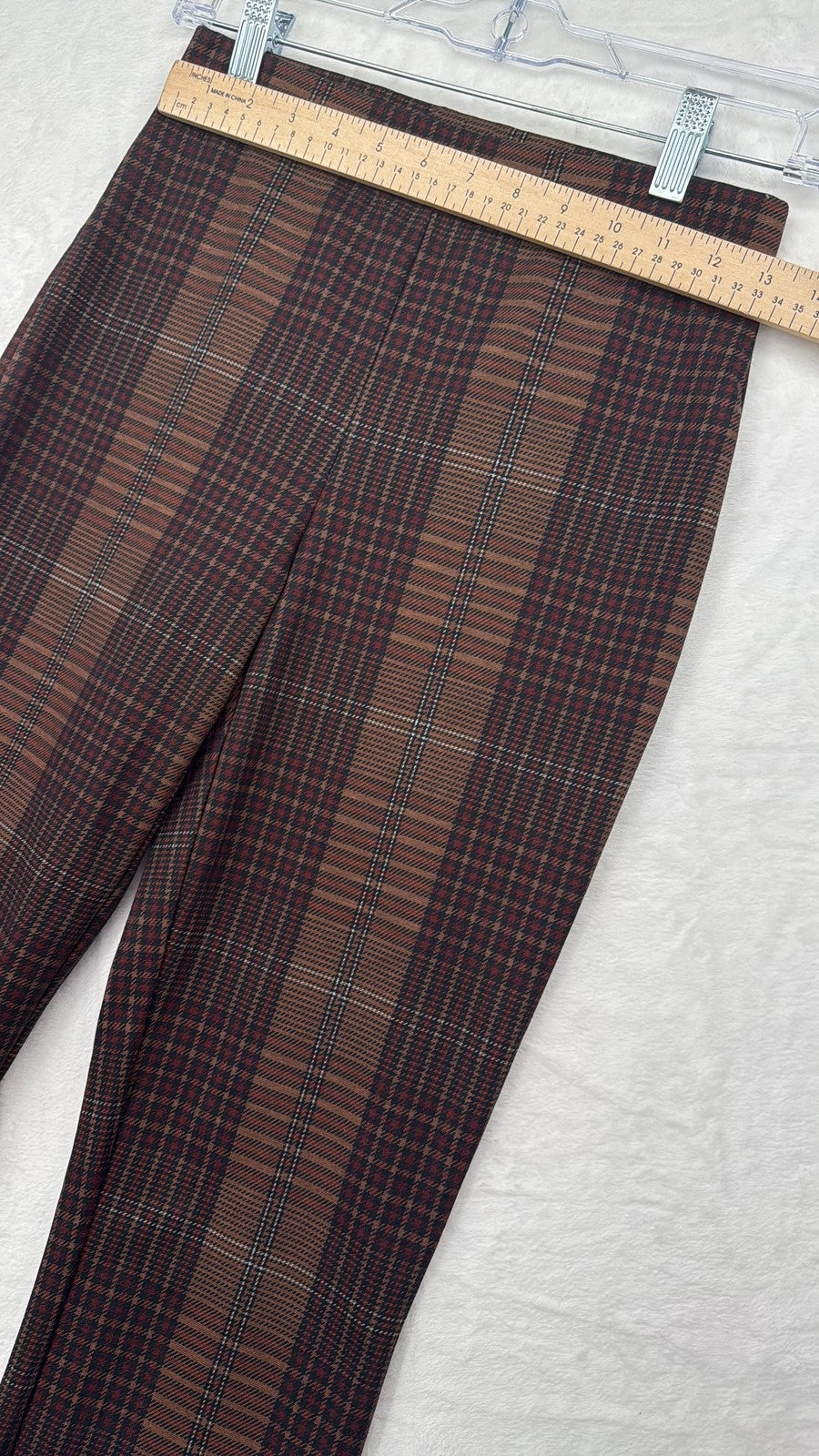 Sanctuary Anthropologie Pull On Pants XS Women Brown Plaid Stretch Straight Slim