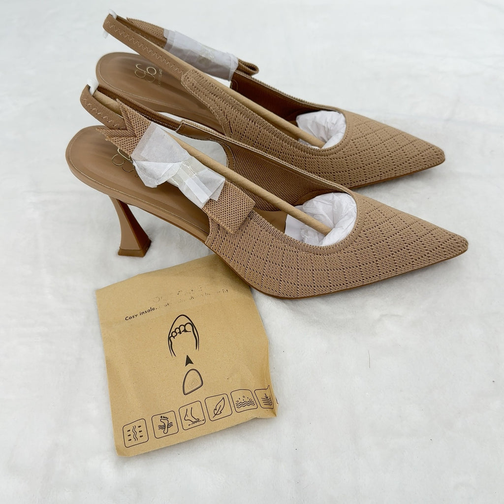 Cosy Island Heels 10 EverLush Bowknot Pointed Toe Slingback Womens Apricot New