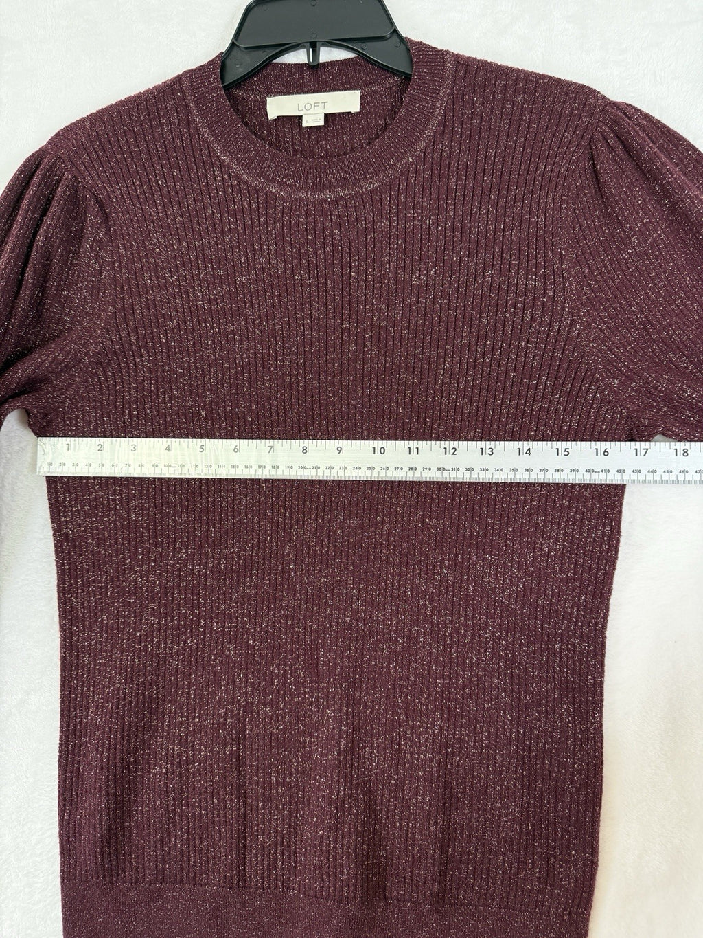 Ann Taylor LOFT Sweater Large Puff Sleeve Crew Neck Wool Blend Womens