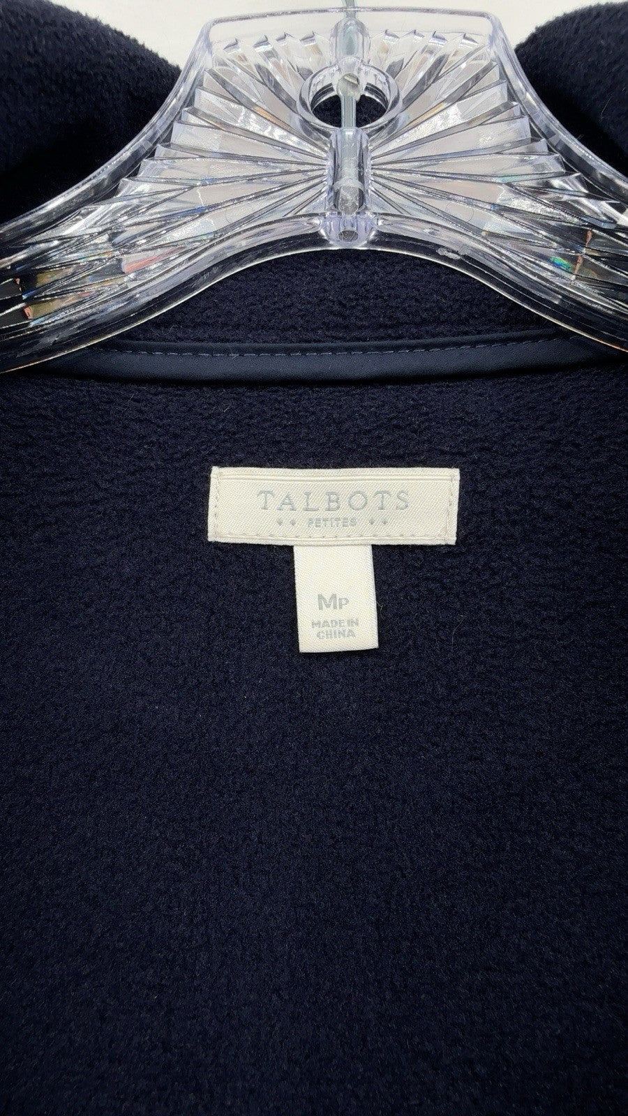 Talbots Fleece Jacket Medium Petite Navy Blue Full Zip Quilted Elbow Patches MP