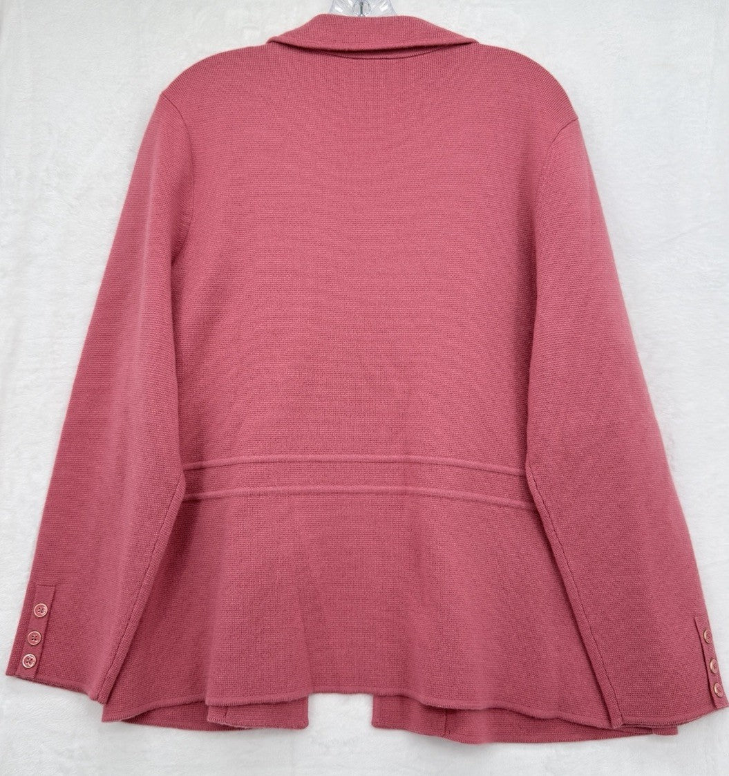Talbots Sweater Jacket 2X Petite 2XP Pink 100% Merino Wool Blazer Knit Women