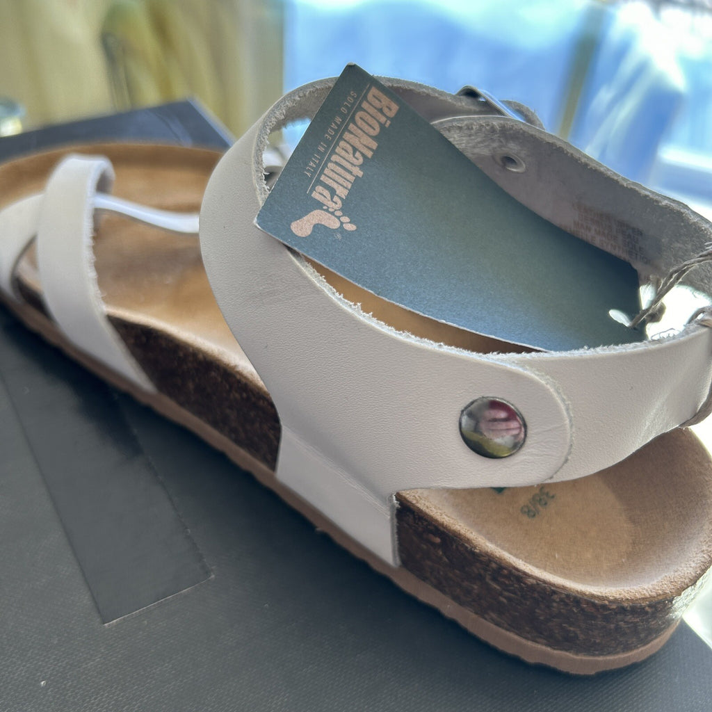 Bianatura Sandals EU 38 US 8 White Leather Womens Cork Bed Made In Italy