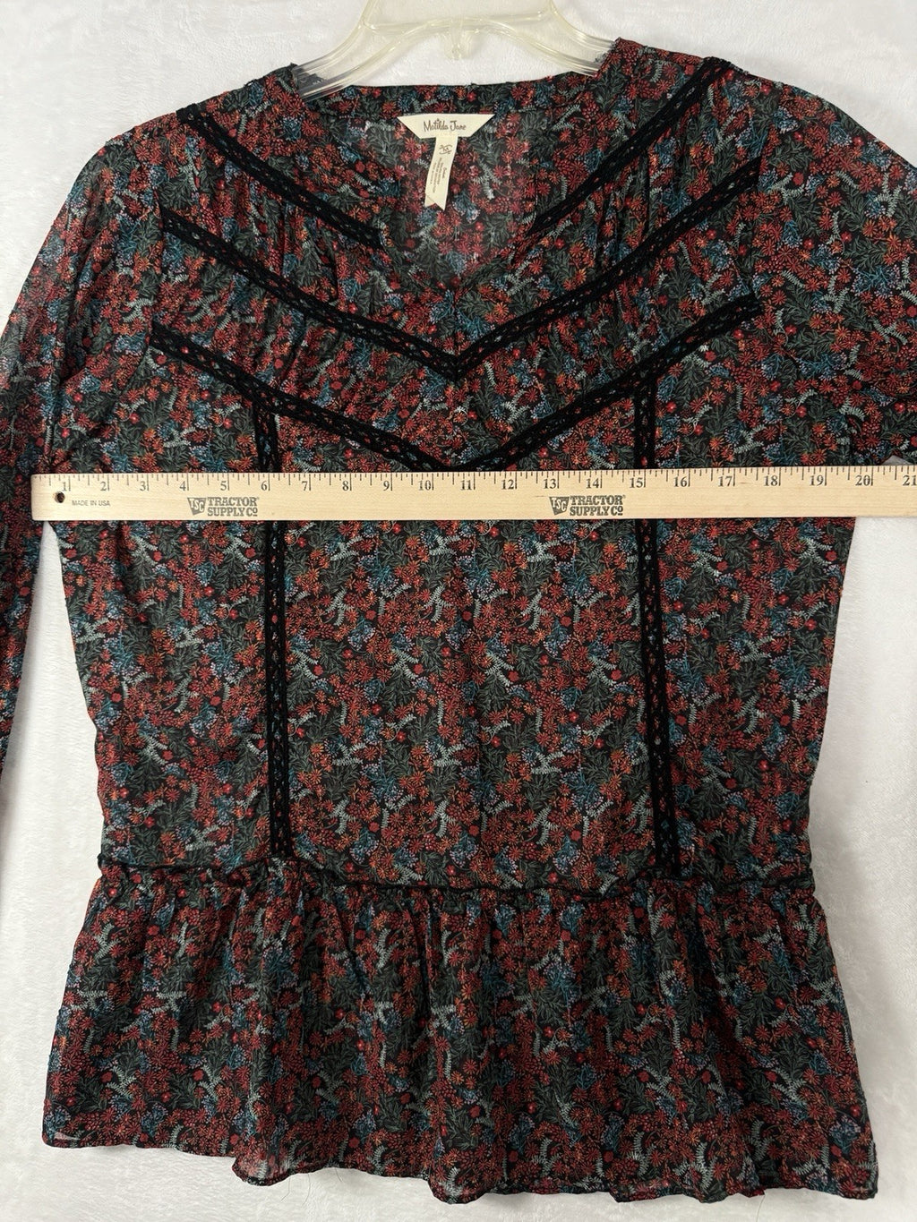 Matilda Jane Top Medium Carol Boho Long Sleeve Floral Sheer Peasant Blouse Women
