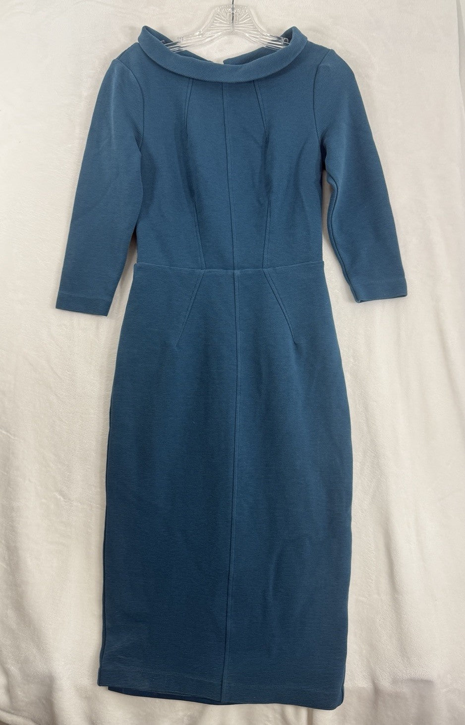 Boden Dress 8 Long Maria Boat Neck Sheath Dress Green Pencil 3/4 Sleeve Womens