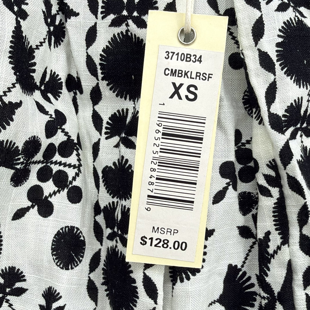 Max Studio London Top XS Flutter Sleeve White Black Floral Embroidered New NWT