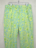Talbots Perfect Crop Pants 12 Curvy Green Blue Print Womens Cotton Stretch