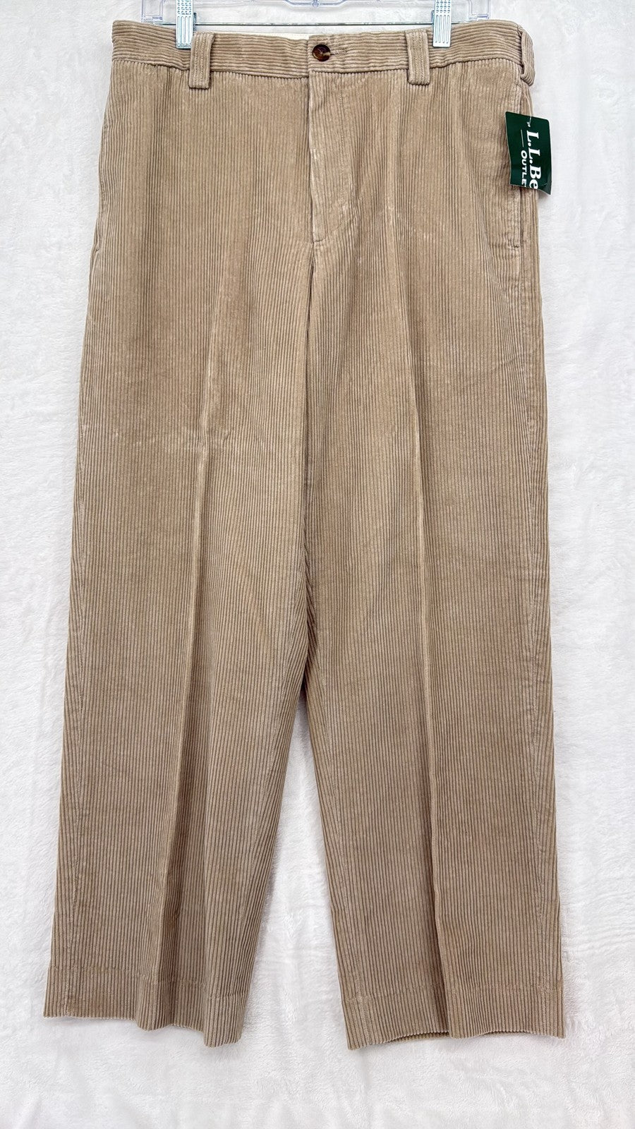 LL Bean Corduroy Pants 32 Mens 32x28 Country Tan Beige Flat Front New NWT
