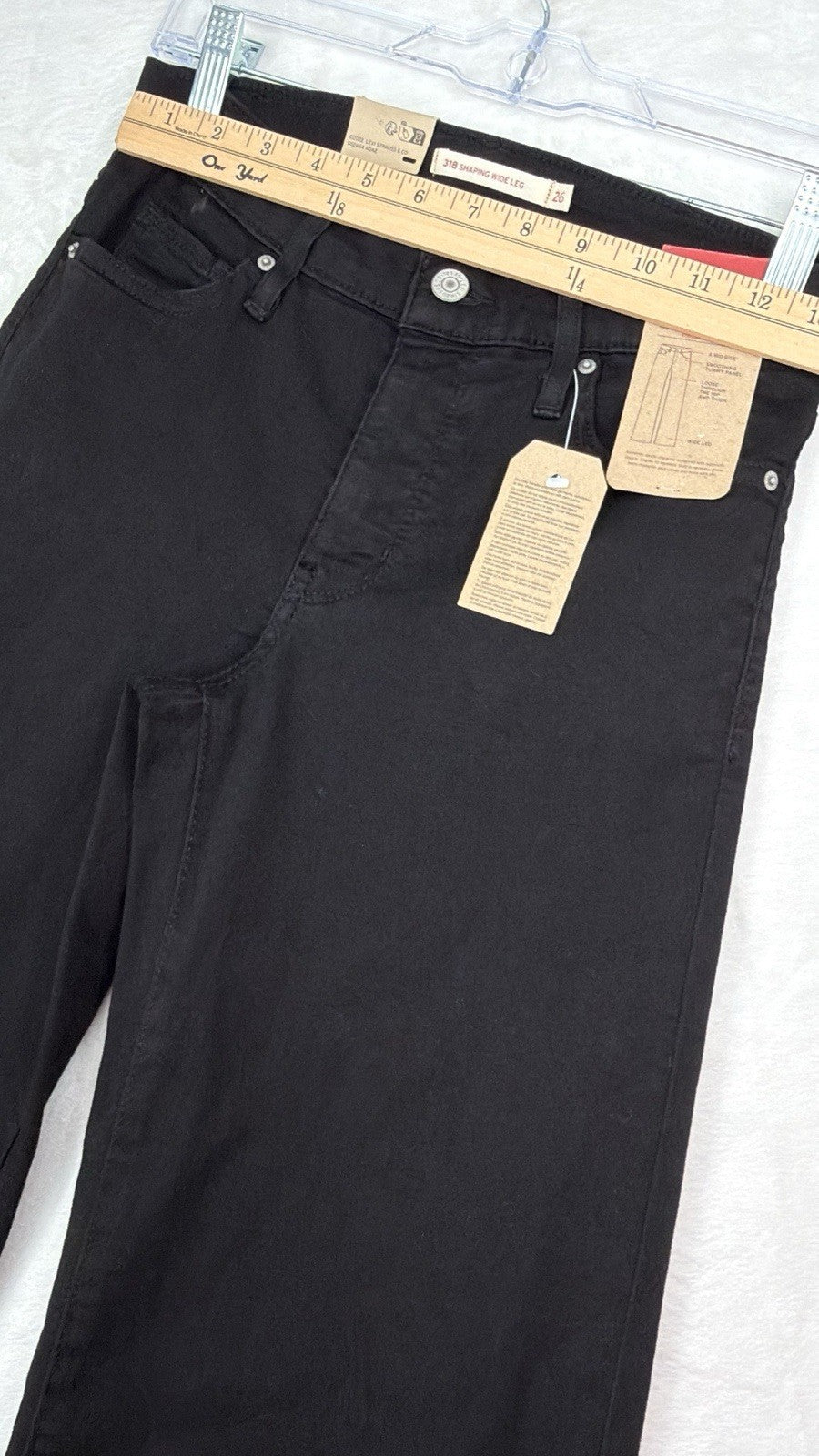 Levis 318 Shaping Wide Leg 26 Jeans Black 26x32 Womens New NWT
