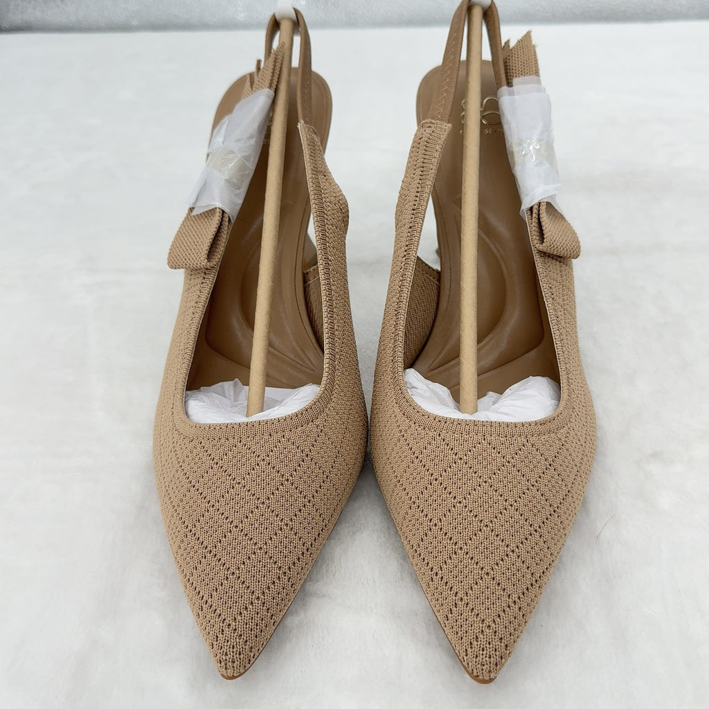 Cosy Island Heels 10 EverLush Bowknot Pointed Toe Slingback Womens Apricot New