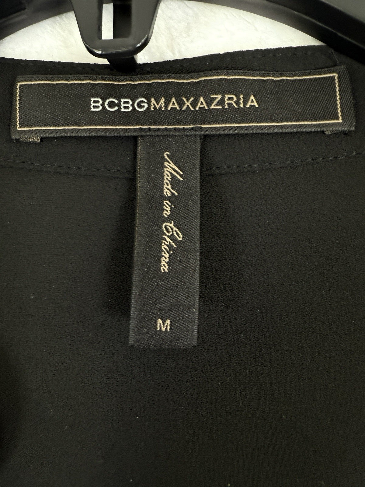 BCBG Maxazria Top Medium Womens Black Long Sleeve Faux Wrap Top Max Azria