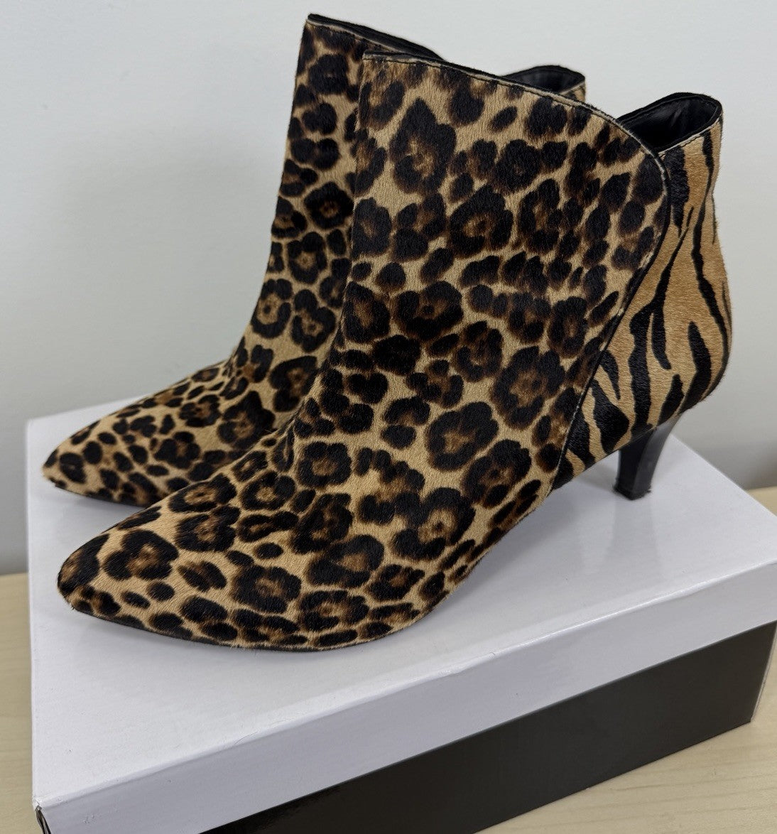 Alfani Harpper Booties 11 Womens Leopard Print Kitten Heel Calfhair Heels Animal