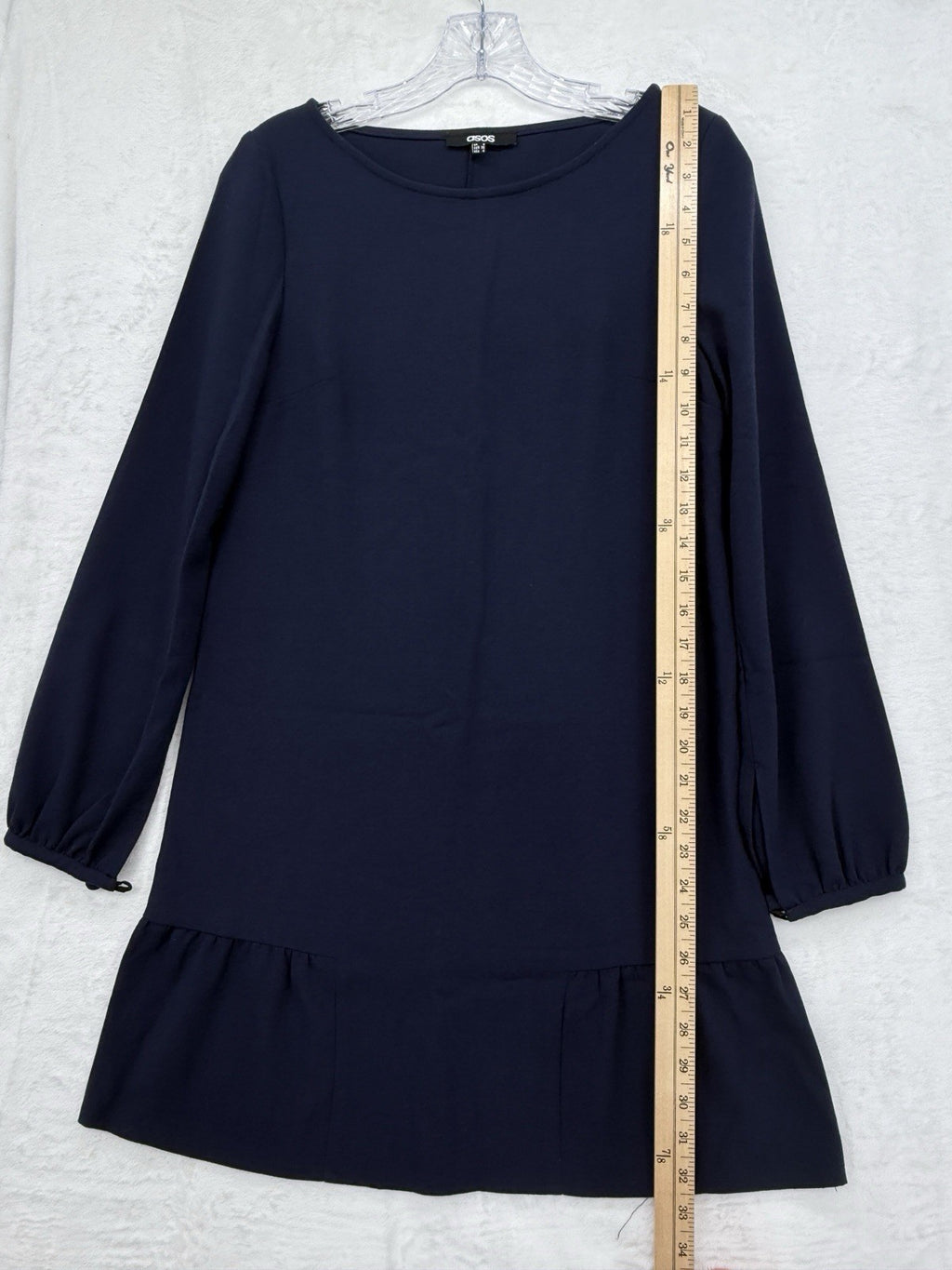 ASOS Mini Dress 4 Navy Blue Long Sleeve Shift Drop Waist Womens