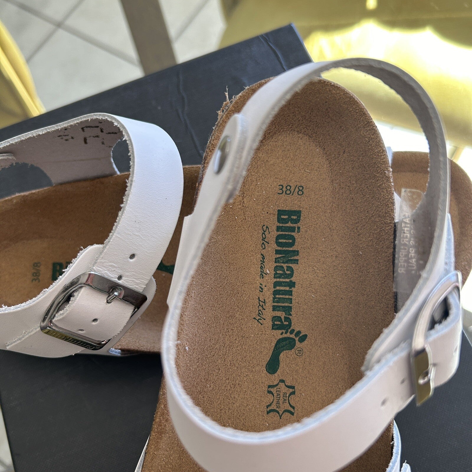 Bianatura Sandals EU 38 US 8 White Leather Womens Cork Bed Made In Italy