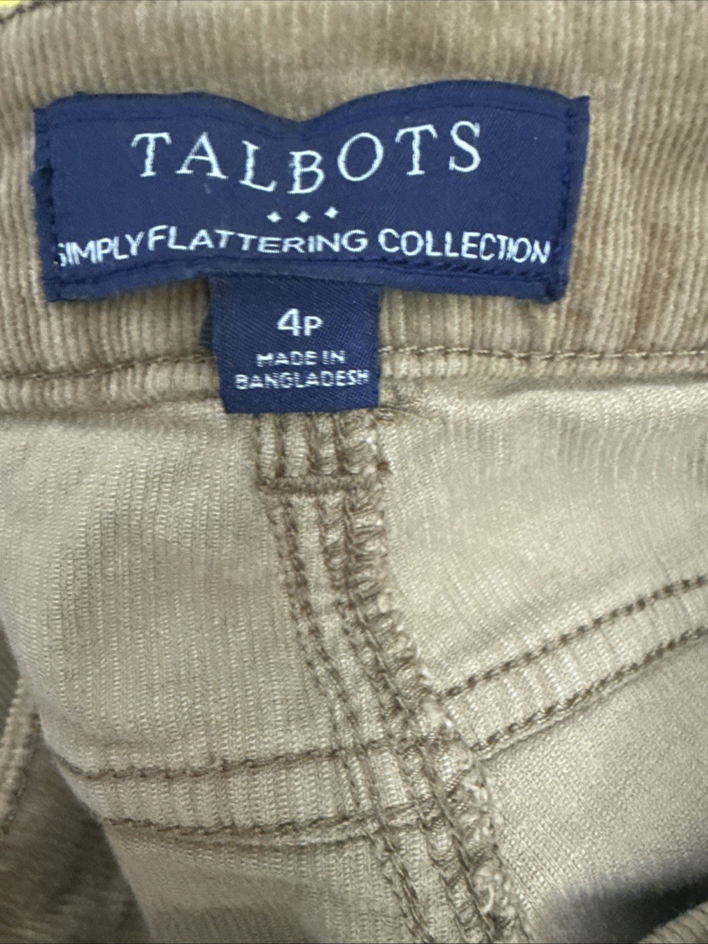 Talbots High Waist Straight Leg Corduroy Pants 4P 4 Petite Womens Camel Beige