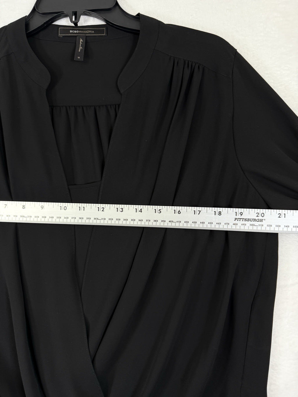 BCBG Maxazria Top Medium Womens Black Long Sleeve Faux Wrap Top Max Azria