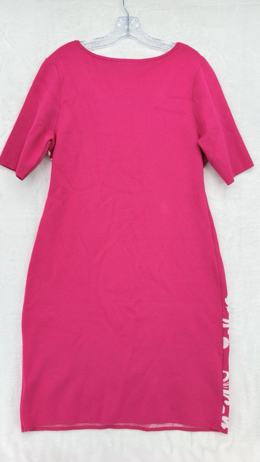 Nina Leonard Sweater Dress Large Pink Floral Elbow Sleeve Knee Length Womens