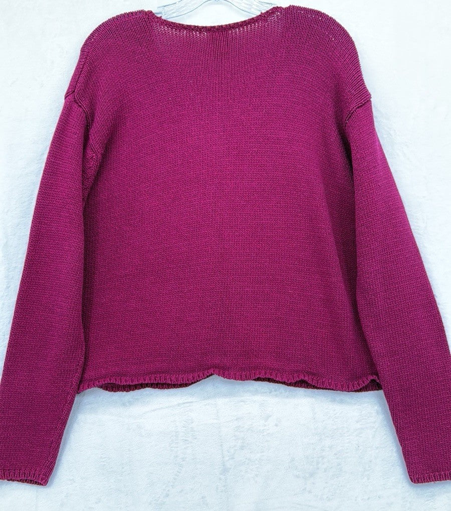 Eileen Fisher Medium Sweater Cotton V Neck Cardigan Raspberry Pink