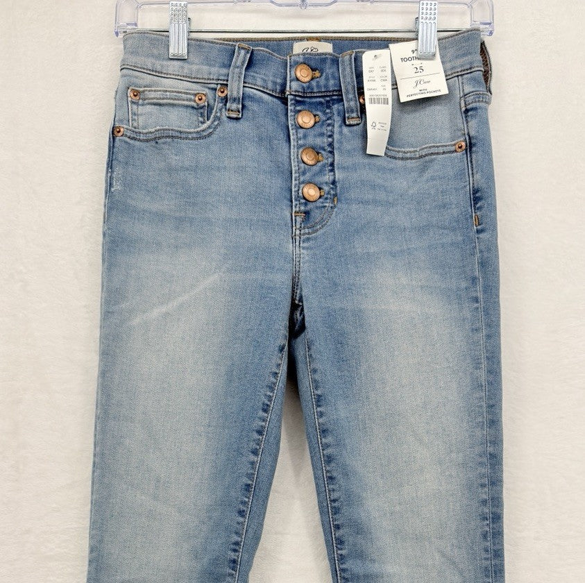 J Crew Toothpick Jeans 25 Womens Blue 9” Rise Button Fly Denim New NWT