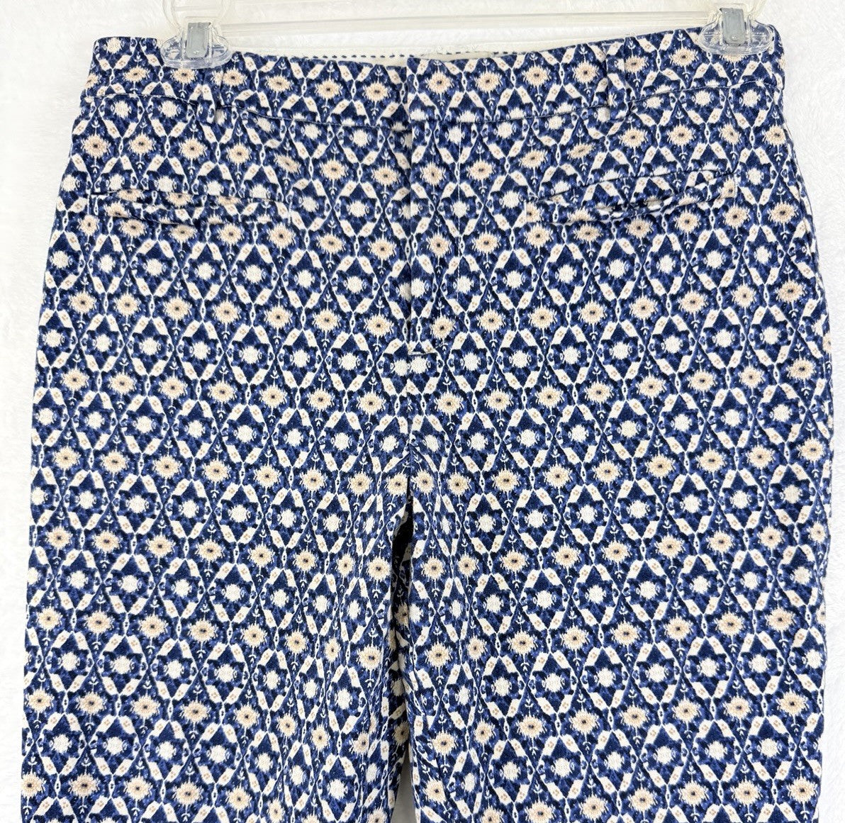 Anthropologie Essential Pants 12 Womens Blue Print Cotton Stretch