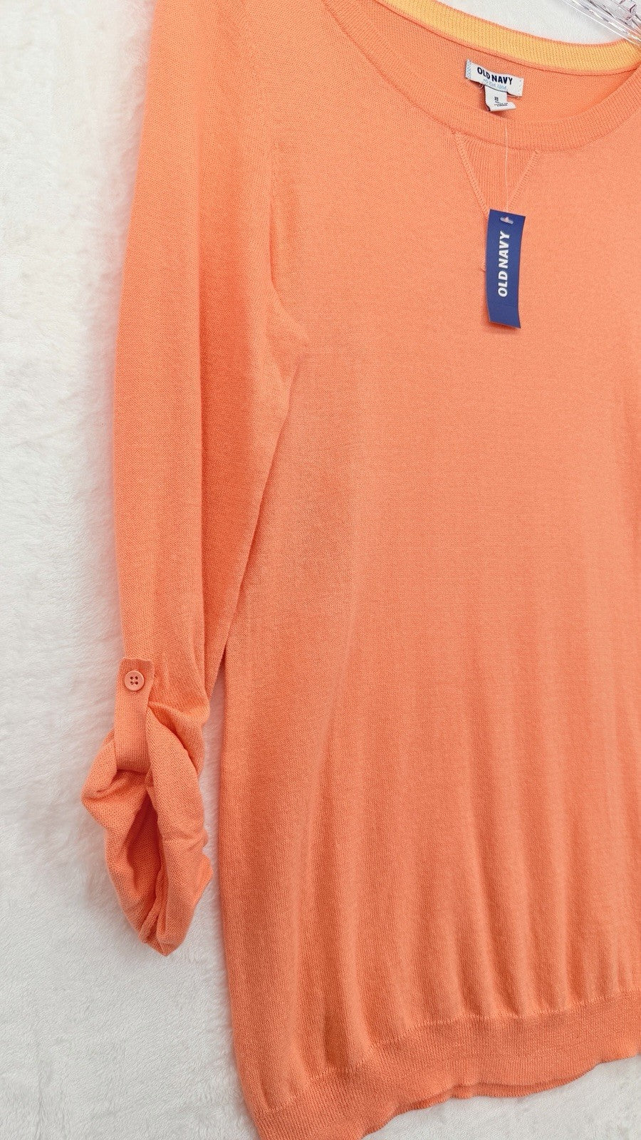 Old Navy Sweater XS Womens 100% Cotton Long Roll Tab Sleeve Orange New NWT