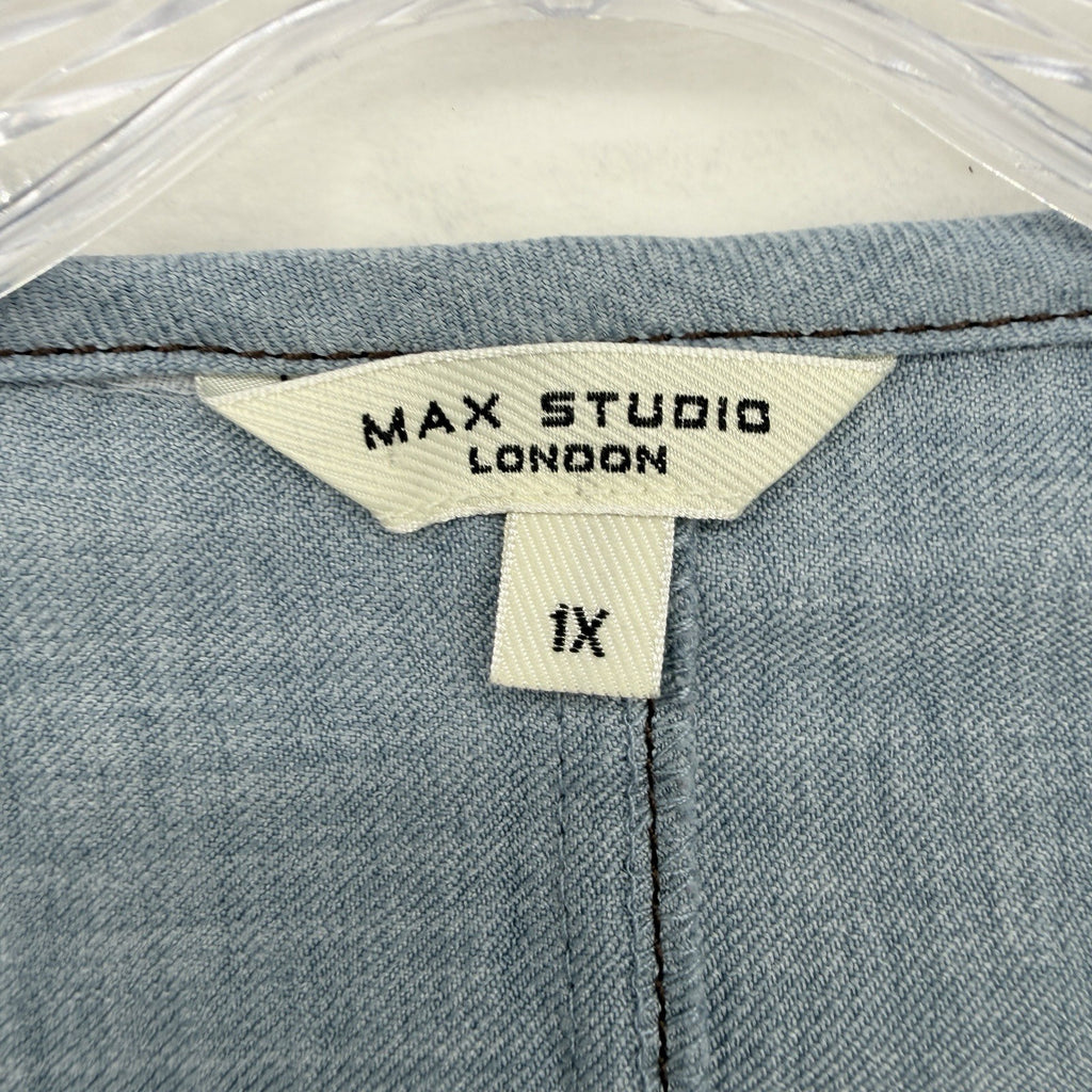 Max Studio London Top Short Sleeve 1x Blue Plus Size Womens Blouse