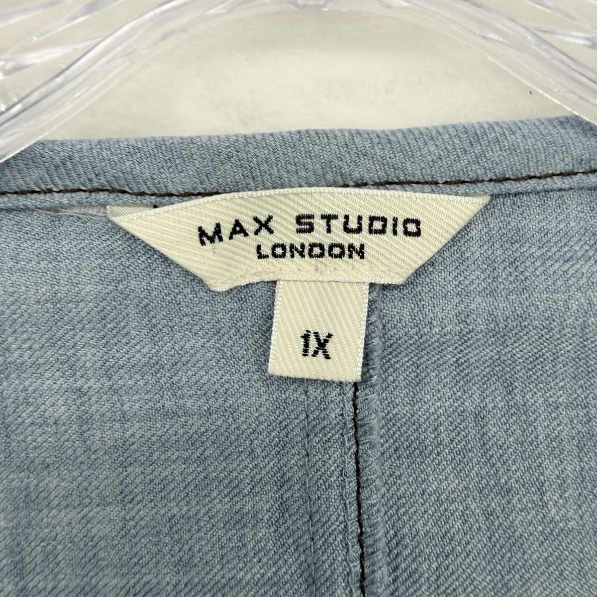 Max Studio London Top Short Sleeve 1x Blue Plus Size Womens Blouse