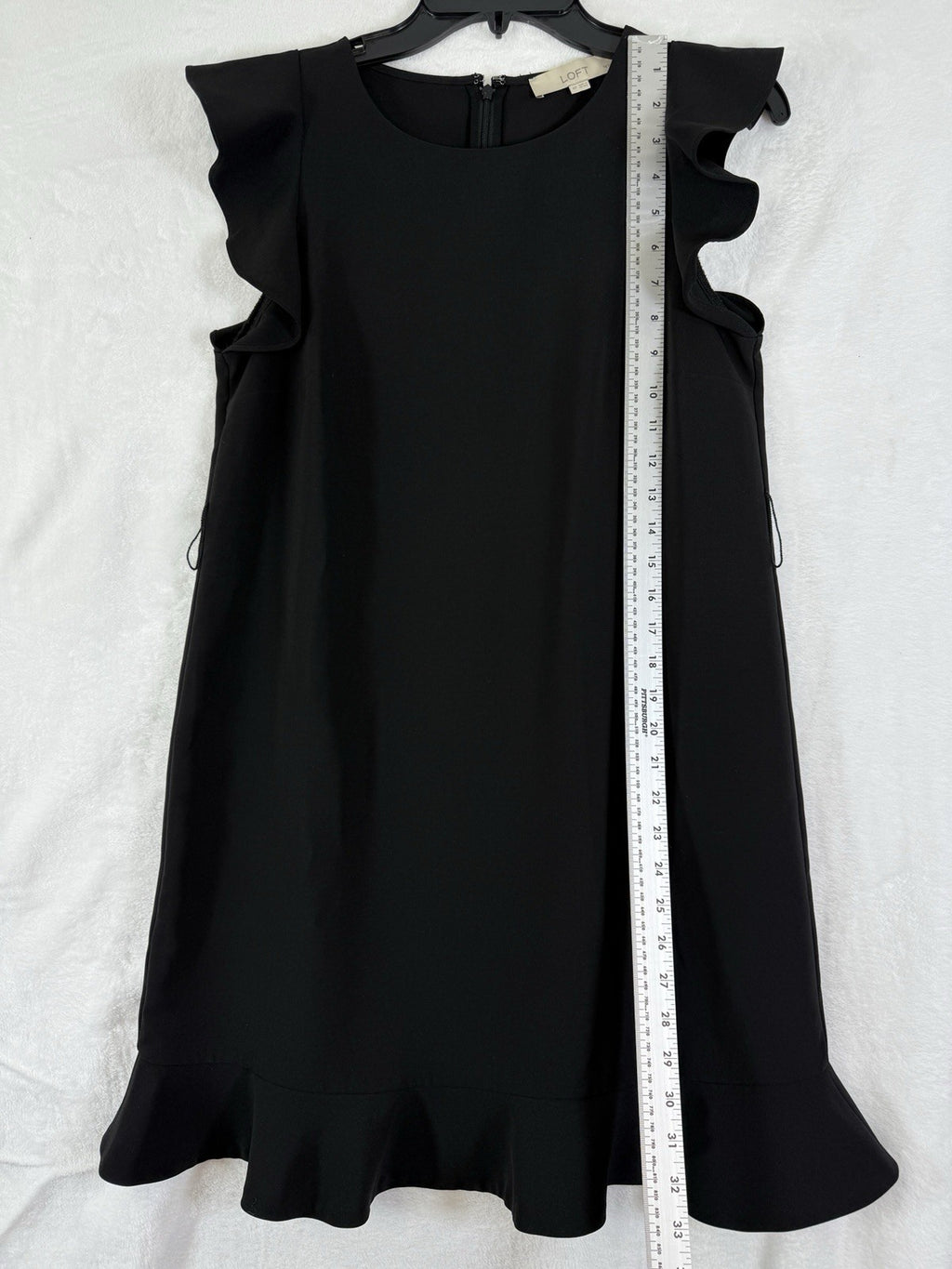 Ann Taylor LOFT Dress 4 Petite S Hi pet Black Ruffle Sleeve A-Line Shift Womens