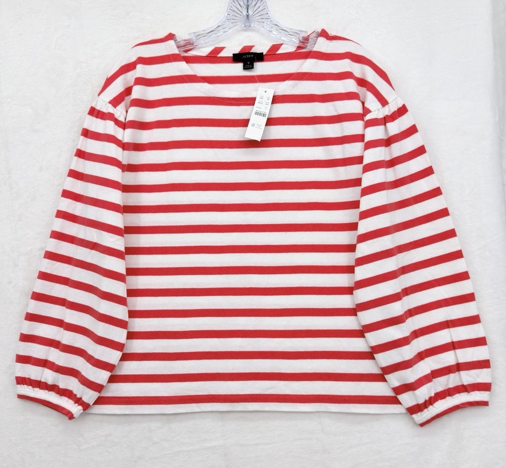 J Crew Top Women Small Long Sleeve Mariner Cloth Puff Sleeve Striped Red New