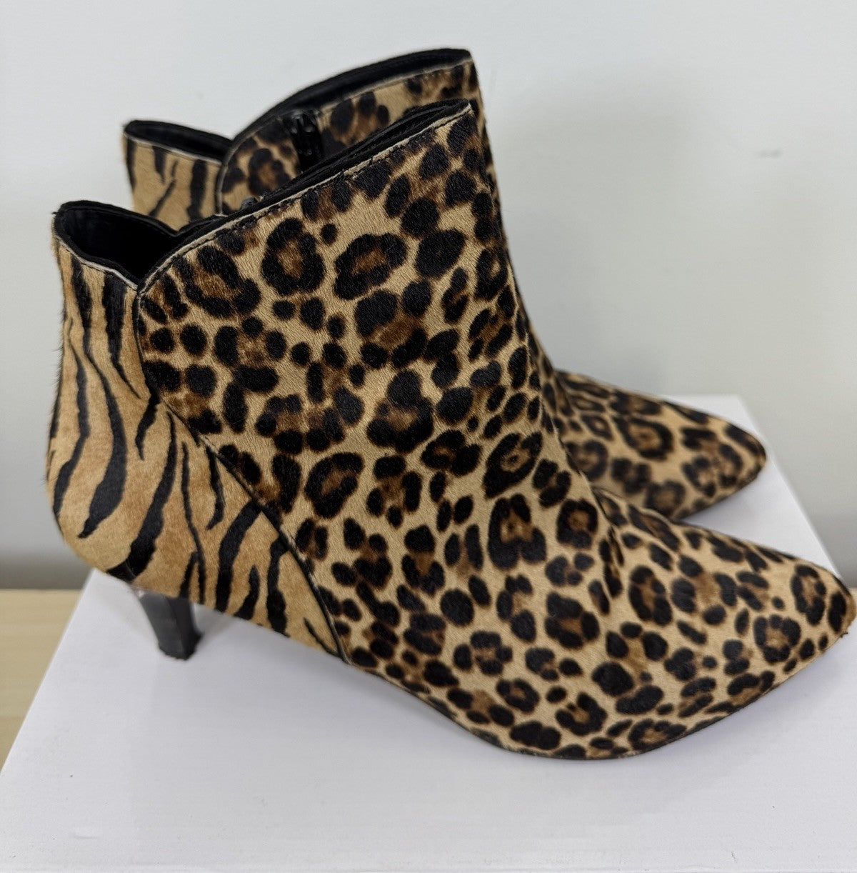 Alfani Harpper Booties 11 Womens Leopard Print Kitten Heel Calfhair Heels Animal